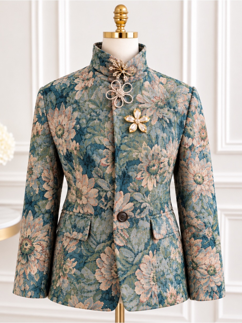 Women’s Floral Tapestry Brocade Jacket Blazer Size Medium
